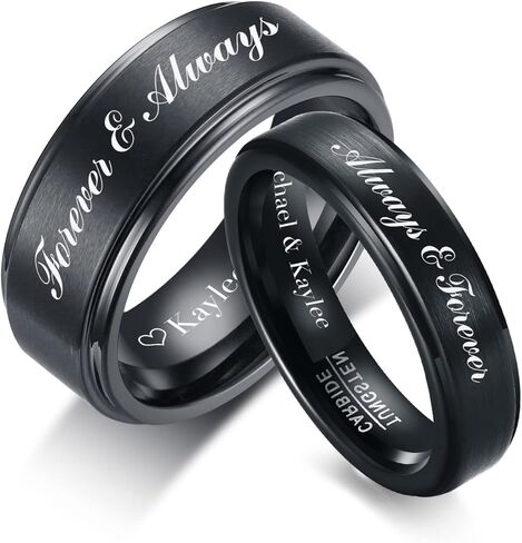Personalized Couple Rings for him Her,Custom Engrave Name Stainless Steel/Tungsten His and Her Matching Promise Wedding Ring Set for Men Women bf gf, Customized Gifts for Valentine's Day in Saudi Arabia