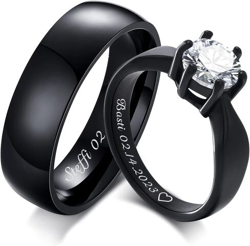 Personalized Couple Rings for him Her,Custom Engrave Name Stainless Steel/Tungsten His and Her Matching Promise Wedding Ring Set for Men Women bf gf, Customized Gifts for Valentine's Day in Saudi Arabia