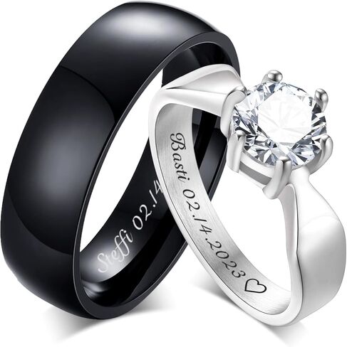 Personalized Couple Rings for him Her,Custom Engrave Name Stainless Steel/Tungsten His and Her Matching Promise Wedding Ring Set for Men Women bf gf, Customized Gifts for Valentine's Day in Saudi Arabia
