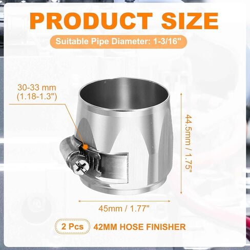HARFINGTON 2pcs 42MM Hose Finisher Clamp Aluminium Hex Car Hose Finisher Flexible Pipe Clamps with Screw Band for Fuel Gas Oil Air Water Tube, Silver in Saudi Arabia