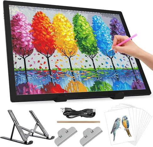 Zocelight A3 صندوق إضاءة قابل لإعادة الشحن مع حامل / مشابك، لوحة إضاءة LED مع بطارية 3000 مللي أمبير في الساعة، 3 ألوان قابلة للتعتيم وطاولة إضاءة 6 مستويات للرسم الماسي، والرسم، والرسم، والوشم، وإزالة الأعشاب الضارة من الفينيل in Kuwait