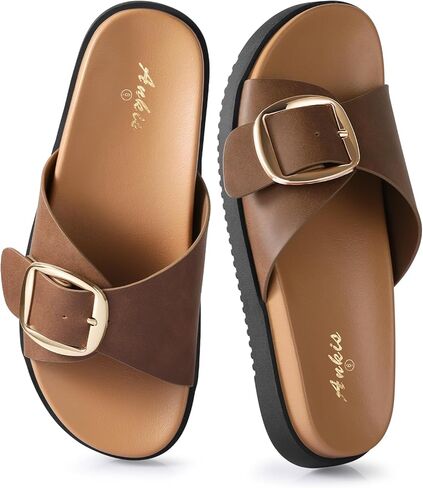 Ankis Brown Black White Flat Sandals for Women 2026 Dressy Comfortable Summer Beach Essentials - Flip Flops & Slides with Memory Foam Insole Womens Sandals Comfortable Footwear in Saudi Arabia