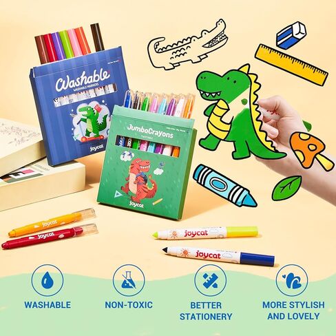 46-Piece Washable Back to School Supplies Gift Kit for Kids-Dinosaur Essential First Day Gift Set for Kindergarten & Elementary, Art Supplies & Refillable Tools, Ideal Kids Stationery Set for Boys. in Saudi Arabia
