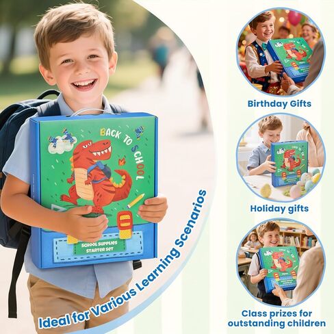 46-Piece Washable Back to School Supplies Gift Kit for Kids-Dinosaur Essential First Day Gift Set for Kindergarten & Elementary, Art Supplies & Refillable Tools, Ideal Kids Stationery Set for Boys. in Saudi Arabia