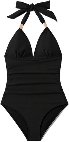 Women's Backless Halter Neck Monokini Swimsuit - Full Cup Casual One-Piece Swimwear for Beach & Vacation in Saudi Arabia