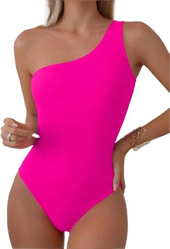 Womens One-Piece Monokini Swimsuit - Casual Asymmetrical Neck Swimwear for Summer Beach Vacation 2026 in Saudi Arabia