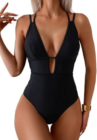 Womens Backless Full Cup Monokini Swimsuit - Sexy Black One-Piece Swimwear for Summer Beach Vacation in Saudi Arabia