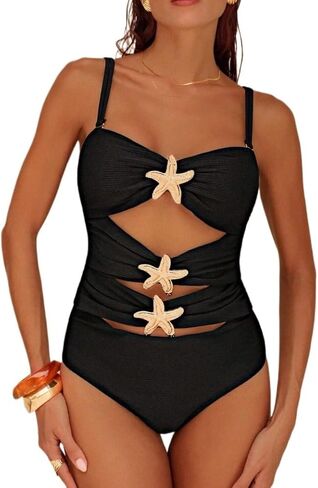Women's Spaghetti Strap Cutout Monokini Swimsuit Sexy Hollow Lace-Up One-Piece Bathing Suit for Beach Vacation in Saudi Arabia