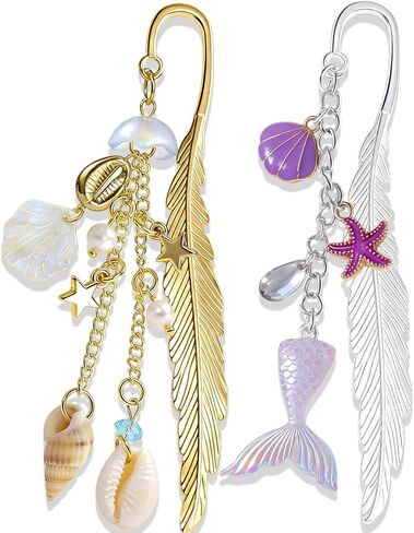 Buleens 2 Pack Bookmarks for Women Reading - Book Marks for Readers Book Lovers, Cute Cat Pink Grey Personalized Metal Bookmark with Pendants, Pretty and Aesthetic Book Accessories Reading Gifts in Kuwait