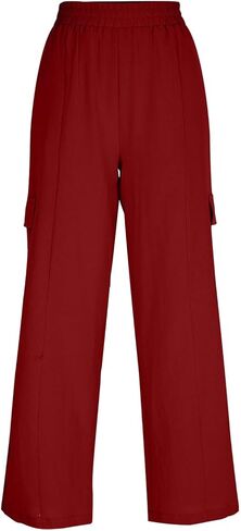 Linen Pants for Women 2026 Solid Color Vintage Pants Comfy Gauze Slacks Lightweight Casual Loose Trousers with Pockets in Kuwait