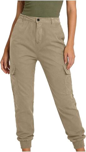 Full Length Pants for Women High Waisted Relaxed Fit Elastic Waist Casual Capris Trousers Crop Chino Pants with Pocket in Saudi Arabia