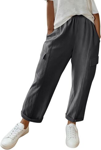Linen Pants for Women 2026 Solid Color Vintage Pants Comfy Gauze Slacks Lightweight Casual Loose Trousers with Pockets in Kuwait