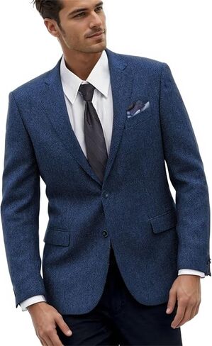 بدلة رجالية سترة متعرجة ريترو تويد بليزر صوف مزيج حفلة موسيقية عشاء رسمي الرجال سترات سهرة بليزرات بدلة عمل منفصلة معاطف رياضية أزرق داكن XL in Kuwait