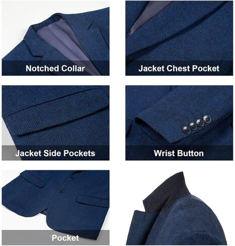 بدلة رجالية سترة متعرجة ريترو تويد بليزر صوف مزيج حفلة موسيقية عشاء رسمي الرجال سترات سهرة بليزرات بدلة عمل منفصلة معاطف رياضية أزرق داكن XL in Kuwait