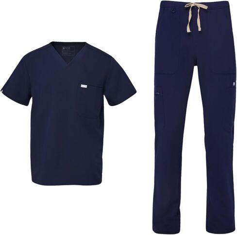 FIGS Leon Top & Cairo Pants Scrub Set for Men — Classic V-Neck, Straight Leg, Anti-Winkle, 4-Way Stretch in Saudi Arabia
