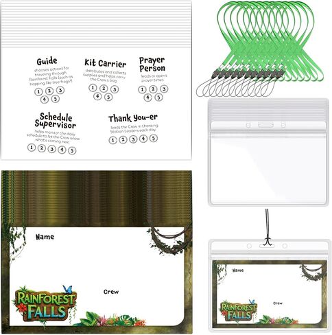 50 Sets Rainforest Falls Name Badge for 2026 Vbs with Card Protector and Activity Rope 4 x 2.75 Inch Writeable Name Badges for Church, Summer Camp and Group Activities in Saudi Arabia