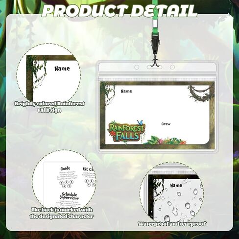 50 Sets Rainforest Falls Name Badge for 2026 Vbs with Card Protector and Activity Rope 4 x 2.75 Inch Writeable Name Badges for Church, Summer Camp and Group Activities in Saudi Arabia
