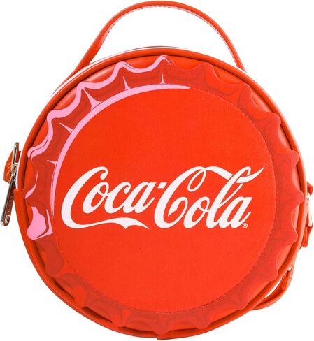 The Coca-Cola Company Vegan Leather Round Crossbody Bag with Adjustable Straps, Coca-Cola Bottle Cap Applique Red in Saudi Arabia
