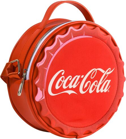 The Coca-Cola Company Vegan Leather Round Crossbody Bag with Adjustable Straps, Coca-Cola Bottle Cap Applique Red in Saudi Arabia