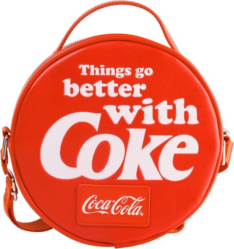 The Coca-Cola Company Vegan Leather Round Crossbody Bag with Adjustable Straps, Coca-Cola Bottle Cap Applique Red in Saudi Arabia