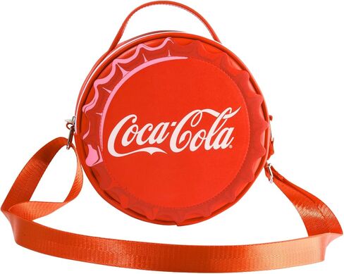The Coca-Cola Company Vegan Leather Round Crossbody Bag with Adjustable Straps, Coca-Cola Bottle Cap Applique Red in Saudi Arabia
