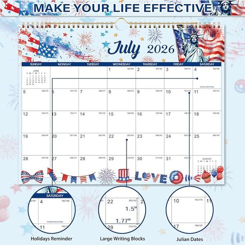 Calendar 2026-2027 - Wall Calendar 2026-2027, Jul 2026 - Dec 2027, 15" x 11.5", Large Wall Calendar 26-27, 18 Months Calendar July 26-27 with Hanging Loop, Perfect Large Calendars for Organizing in Saudi Arabia