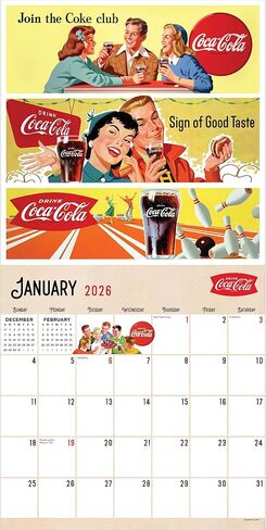 TF Publishing 2026 Coke: تقويم حائط الحنين العتيق - شبكات كبيرة للمواعيد والجدولة - تقويم حائط شهري عمودي 2026 مع ورق غير لامع لتنظيم المنزل والمكتب - 12 × 12 بوصة in Saudi Arabia