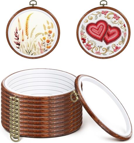 Oqqlin 12 Pcs Small Embroidery Hoop, 3 Inch Imitation Wood Embroidery Hoops Round Rubber Cross Stitch Hoop Ring for Sewing, DIY, Craft, Hanging Ornaments in Saudi Arabia
