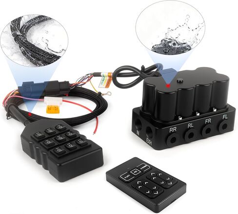8-Way Solenoid Valve Air Ride Suspension Manifold Kit Waterproof with 9-Switch 5M Wired Remote Controller 12V 200PSI in Saudi Arabia