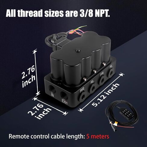 8-Way Solenoid Valve Air Ride Suspension Manifold Kit Waterproof with 9-Switch 5M Wired Remote Controller 12V 200PSI in Saudi Arabia