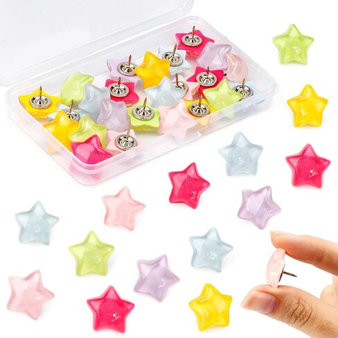Star Push Pins, 24pcs Decorative Thumb Tacks with Case, Cork Board Tacks, Cute Bulletin Board Push Pins, Colorful Cute Pushpins for Photo Wall Feature Wall Map Office Home (Luminous Star) in Kuwait