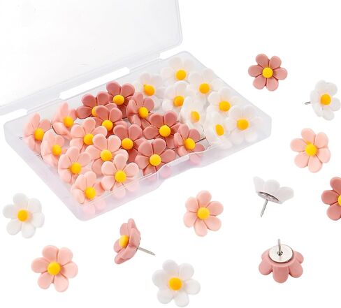 Flowers Push Pins, 30pcs Decorative Thumb Tacks with Case, Cork Board Tacks, Cute Bulletin Board Push Pins, Colorful Cute Pushpins for Photo Wall Feature Wall Map Office Home in Kuwait