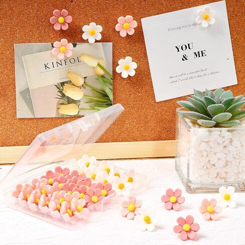 Flowers Push Pins, 30pcs Decorative Thumb Tacks with Case, Cork Board Tacks, Cute Bulletin Board Push Pins, Colorful Cute Pushpins for Photo Wall Feature Wall Map Office Home in Kuwait