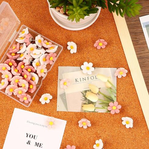 Flowers Push Pins, 30pcs Decorative Thumb Tacks with Case, Cork Board Tacks, Cute Bulletin Board Push Pins, Colorful Cute Pushpins for Photo Wall Feature Wall Map Office Home in Kuwait