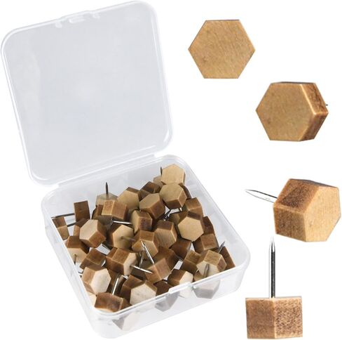 Decorative Push Pins,Wooden Push Pins for Cork Board,Thumb Tacks for Cork Board Hexagon (50) in Saudi Arabia