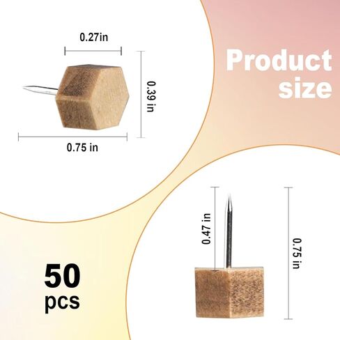 Decorative Push Pins,Wooden Push Pins for Cork Board,Thumb Tacks for Cork Board Hexagon (50) in Saudi Arabia