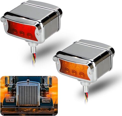 Bestview Dual Face Pedestal Fender Lights Compatible with Peterbilt Kenworth Freightliner Mack Western Star Semi Trucks, 12 LED Strobe Amber Red Marker Turn Signal Lights, 2PCS in Saudi Arabia
