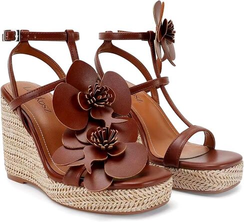Floral Comfortable Wedge Sandals for Women 2026 Vacation Raffia Heels Ankle Wrap Espadrilles Casual Open Toe Platform Summer Shoes in Saudi Arabia
