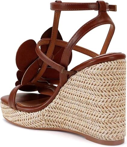 Floral Comfortable Wedge Sandals for Women 2026 Vacation Raffia Heels Ankle Wrap Espadrilles Casual Open Toe Platform Summer Shoes in Saudi Arabia