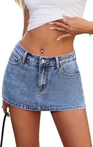 ELLEVEN Women’s Low Rise Mini Denim Skort with Pockets High Stretch Jean Skirt Shorts Y2K Slim Fit Casual Summer in Saudi Arabia