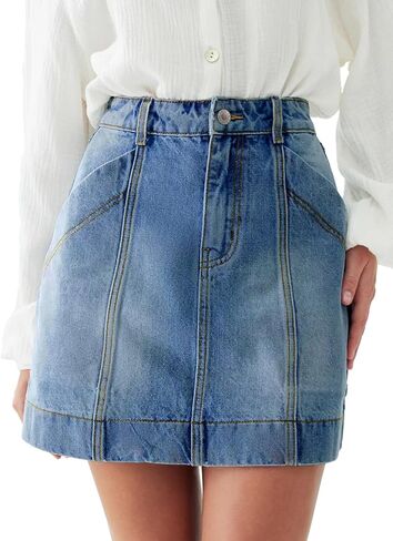 Sidefeel Women's Jean Skirt High Waisted Stretch Casual Trendy Front Seam Mini Denim Skirt with Pockets in Saudi Arabia