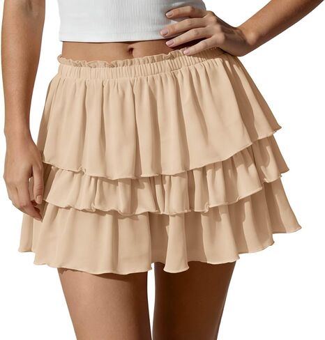 Yousify Womens Flowy Mini Skirts Skorts Boho Ruffle Tiered Short Skirts High Waisted Layered Beach Tennis Casual Shorts in Saudi Arabia