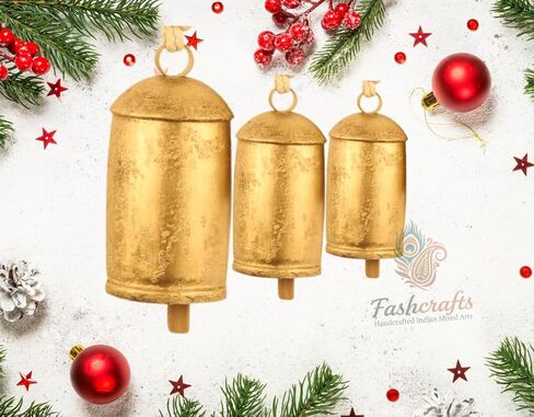 Set of 3 Large Giant Harmony Rustic Gold Christmas Bells for Decoration Perfect for Cow Bell, Door Hanging, Staircase, Wall Decorative Bells in Saudi Arabia