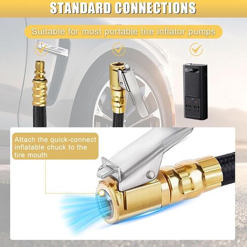 12'' Tire Inflator Extension Tube, Tyre Pump Quick Inflation Chuck Adapter with Presta Valve, Portable Clip On Connector High-Pressure Tube, Auto Maintenance Accessory for Car Motorcycle in Saudi Arabia