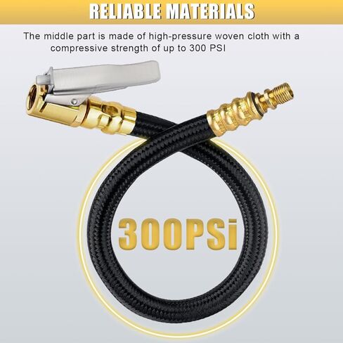 12'' Tire Inflator Extension Tube, Tyre Pump Quick Inflation Chuck Adapter with Presta Valve, Portable Clip On Connector High-Pressure Tube, Auto Maintenance Accessory for Car Motorcycle in Saudi Arabia