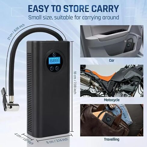 مضخة هواء محمولة لنفخ الإطارات، ضاغط هواء لاسلكي لإطارات السيارة، مضخة كهربائية للكرة والدراجة والدراجة النارية in Kuwait