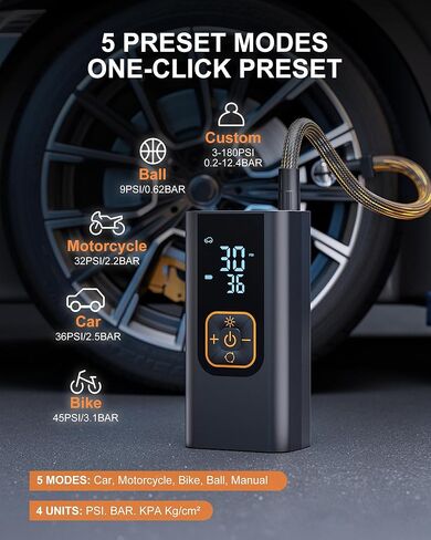 منفاخ إطارات محمول بقوة 180 رطل لكل بوصة مربعة، مضخة هواء أسرع 6 مرات لإطارات السيارات مع مقياس ضغط رقمي، محول تيار مستمر 12 فولت، ضوء LED، منفاخ إطارات محمول للسيارة والدراجات النارية والدراجة، فضي in Kuwait