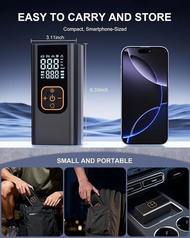 منفاخ إطارات محمول بقوة 180 رطل لكل بوصة مربعة، مضخة هواء أسرع 6 مرات لإطارات السيارات مع مقياس ضغط رقمي، محول تيار مستمر 12 فولت، ضوء LED، منفاخ إطارات محمول للسيارة والدراجات النارية والدراجة، فضي in Kuwait