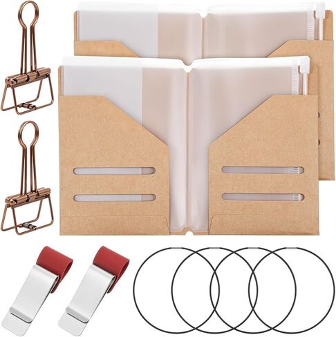 12Pcs Passport Size Notebook Accessories Kit - Travelers File Folder, Zipper PVC Pouch, Pen Holder, Binder Clip and 4pcs Elastic Bands for Standard Size Travelers Notebook in Saudi Arabia