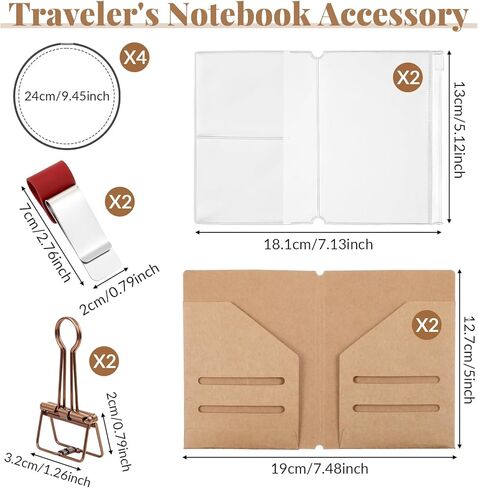 12Pcs Passport Size Notebook Accessories Kit - Travelers File Folder, Zipper PVC Pouch, Pen Holder, Binder Clip and 4pcs Elastic Bands for Standard Size Travelers Notebook in Saudi Arabia